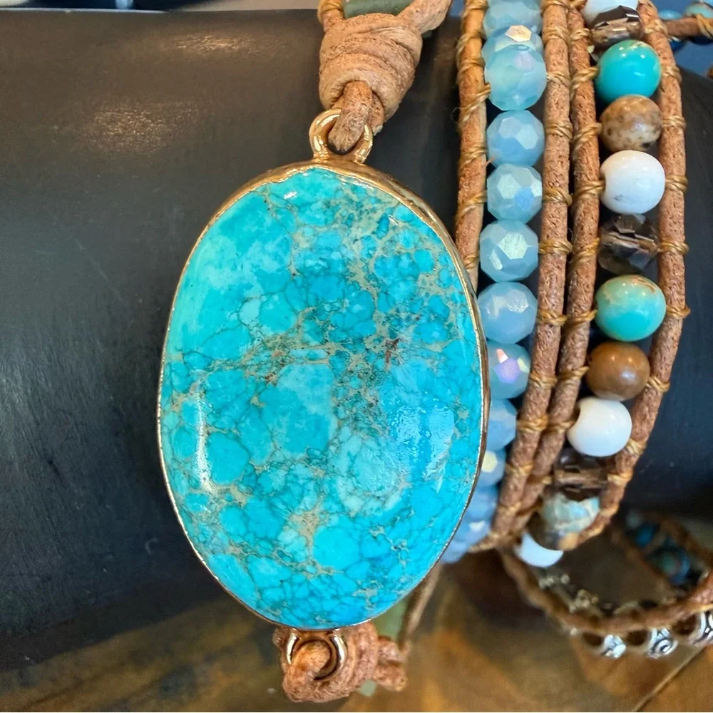 Cape Diablo Ocean Jasper Wrap Leather & Stone Bracelet